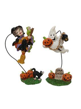 2 Halloween Flying Witch & Ghost Figurines Midwest Vintage #M-1